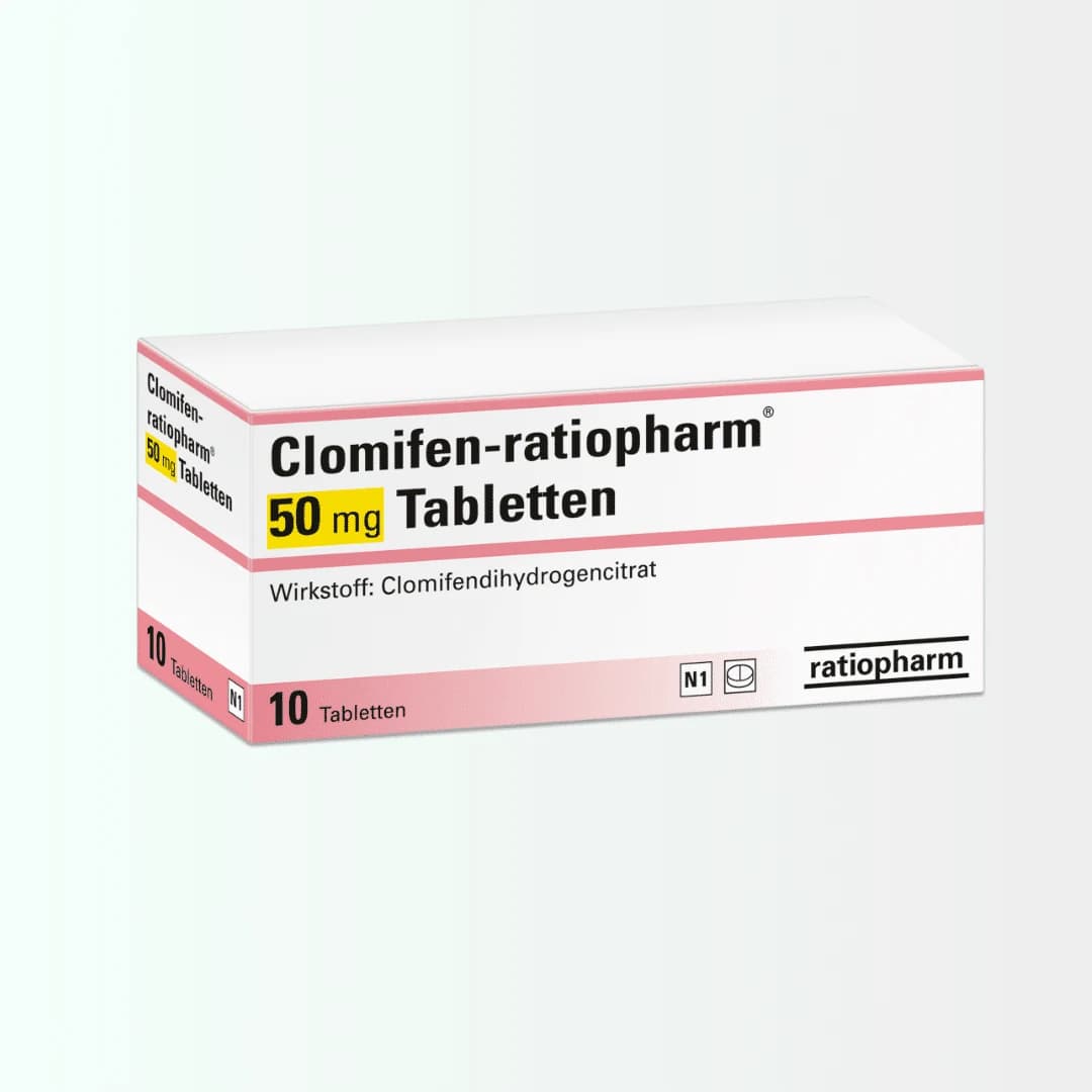 Verpackung von Clomifen-ratiopharm 50 mg, 10 Tabletten
