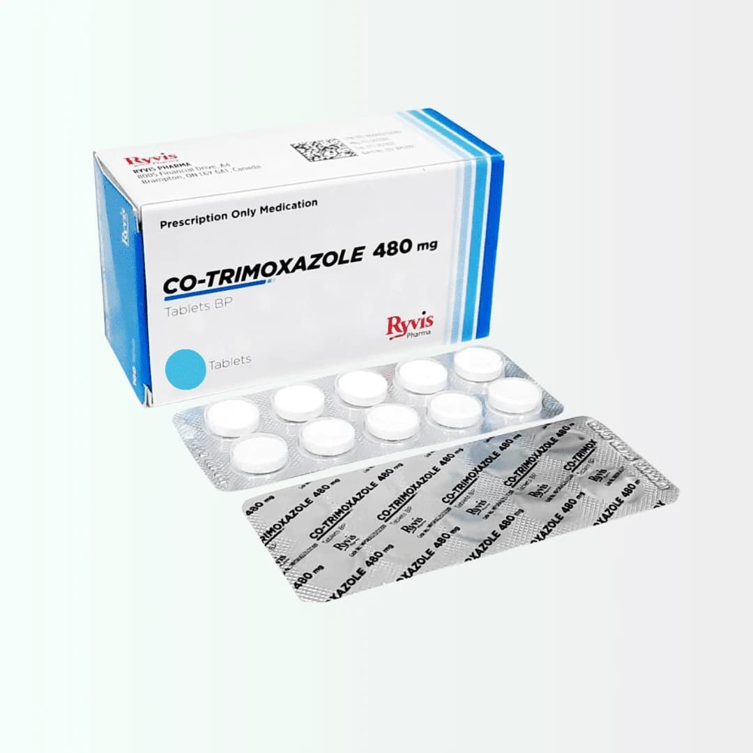 Verpackung von Co-trimoxazol 480 mg Tabletten mit Blisterstreifen