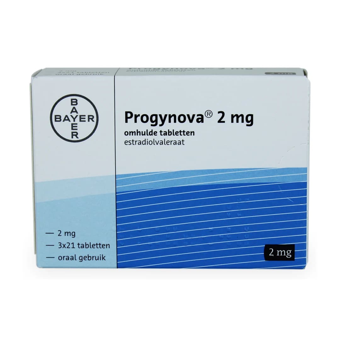 Verpackung von Progynova 2 mg überzogene Tabletten mit Estradiolvalerat von Bayer